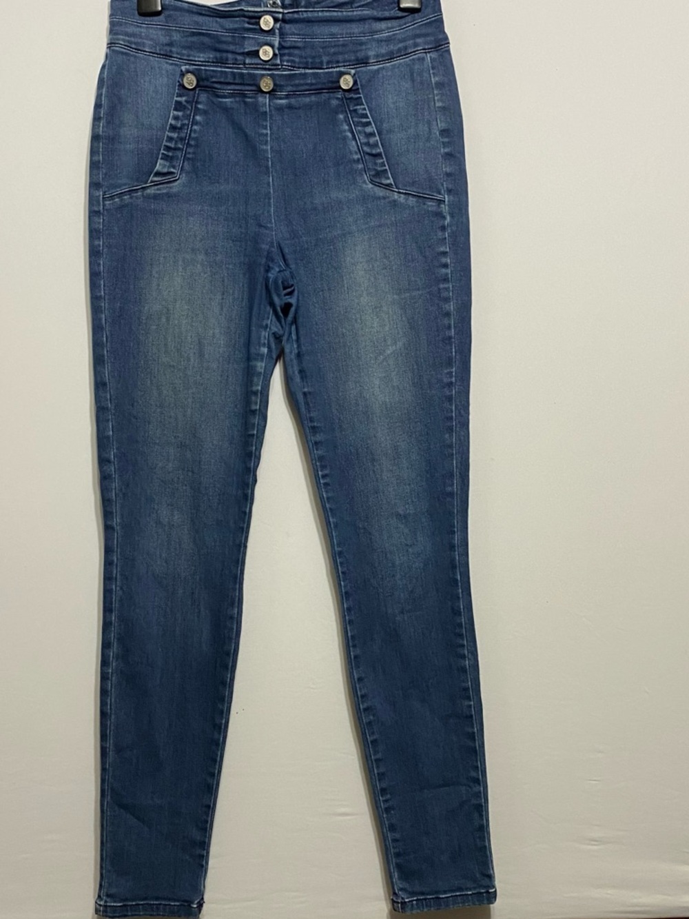 Bebe Women's Blue Medium Wash High Waist Back Zip Denim Skinny Jeans 28 (27x29)